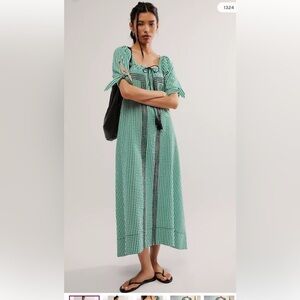 Free People | Dresses | Free People Cass Midi Dress Green Gingham Sz Xl |  Poshmark